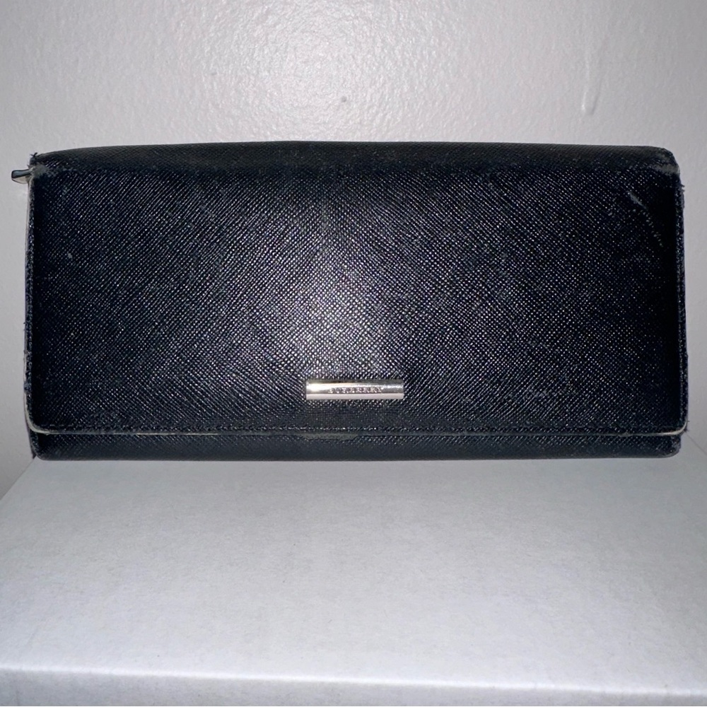Burberry London Black Leather Long Wallet Vtg Bifold Zipper Plaid